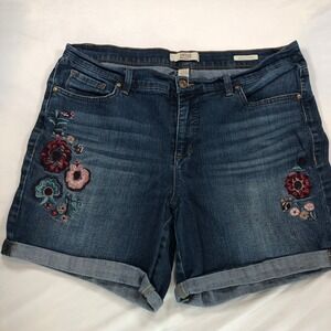 Vintage America Blues Bestie Short Womens 10 Dark Wash Floral Embroidered Denim
